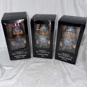 Lot Of 3 2013 Duck Dynasty Garden Gnomes Phil, Si, & Willie Boxes Show Wear